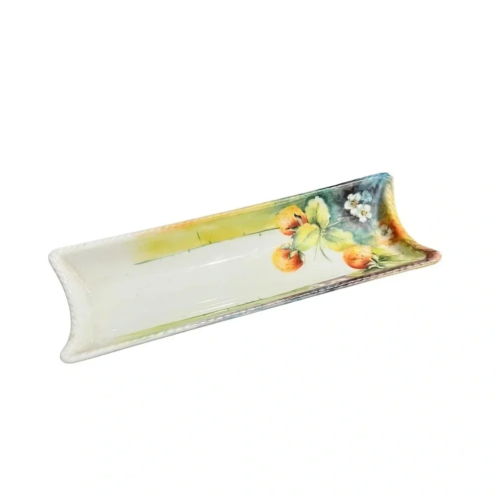 Vintage Antique Dresser Tray Pin Tray Pen Pencil Holder Hand Painted Strawberrie
